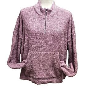 RDI Womens Half Zip Mock Neck Teddy Bear Boxy Violet Purple Sweater Top Size XL